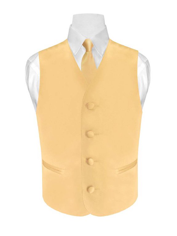 BOY'S Dress Vest & NeckTie Solid GOLD Color Neck Tie Set size 8