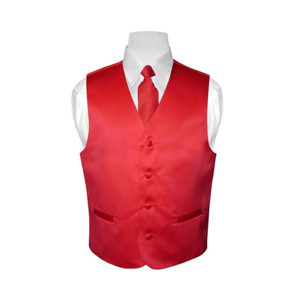 BOY'S Dress Vest & NeckTie Solid RED Color Neck Tie Set size 2