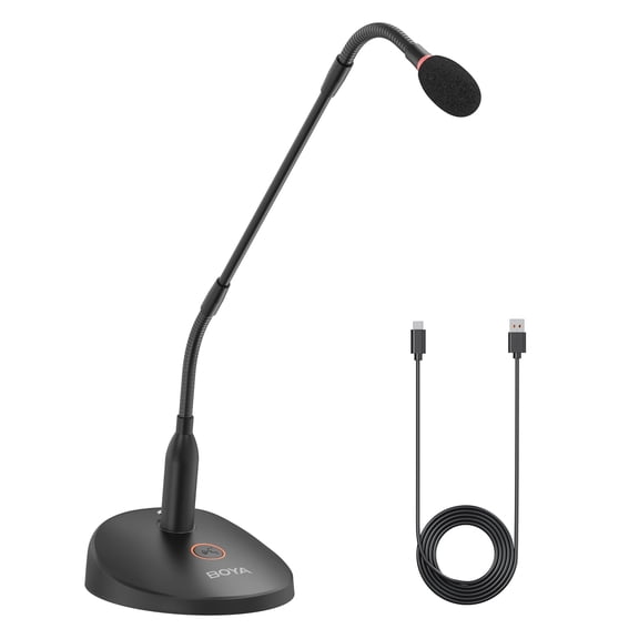 BOYA 18" USB Desktop Gooseneck Condenser Microphone, Plug and Play Cardioid Podium Mic with Mute and Real-Time Monitoring for Video Conferences, Meetings, Lectures and Streaming