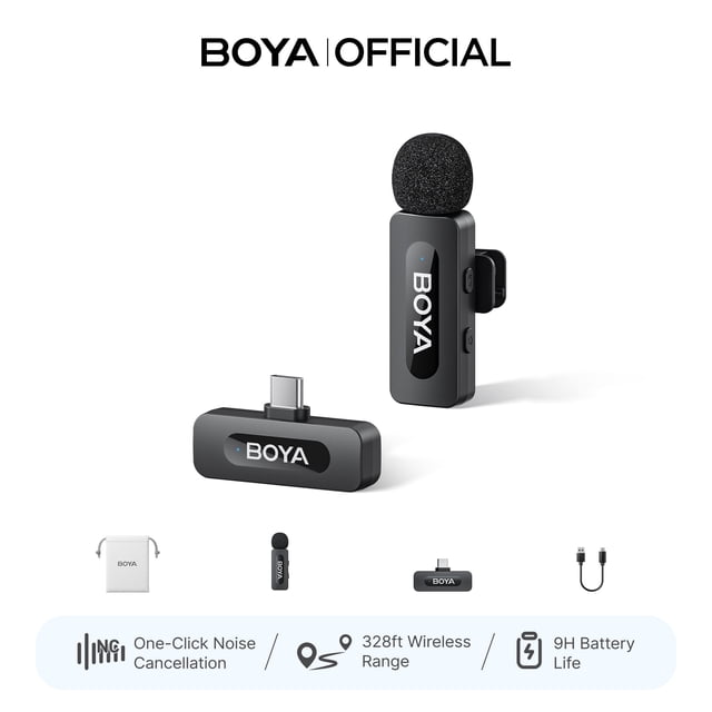 Phone Micraphone BOYA® BY-V10 Wireless Microphone for iphone 17 16 15, 100 m with AI ...