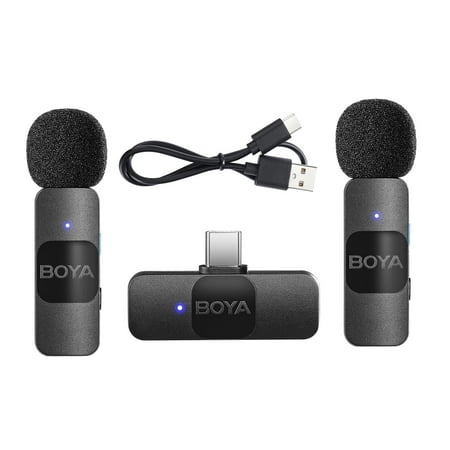 BOYA BY-V20 One-Trigger-Two 2.4G Wireless Microphone System Clip-on Phone Microphone Omnidirectional Mini Lapel Mic Auto Pairing Smart Noise Reduction 50M Transmission Range Replacement for