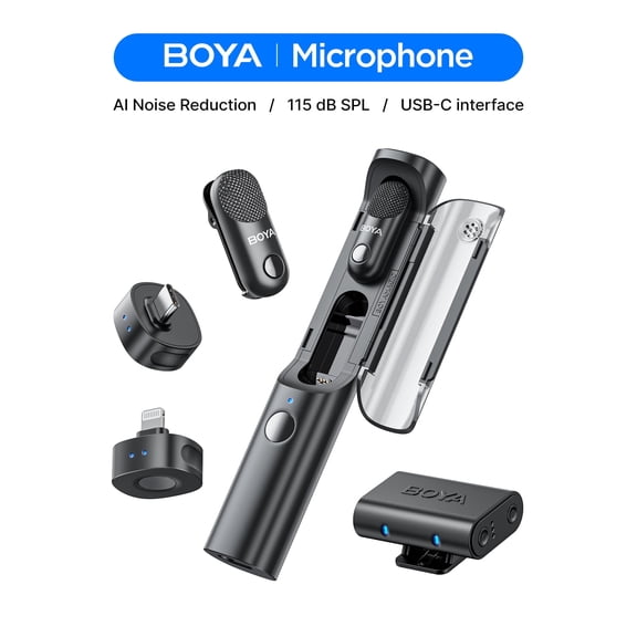 BOYA Magic 6-in-1 AI Noise Cancelling Wireless Microphone with Charging Case, Black