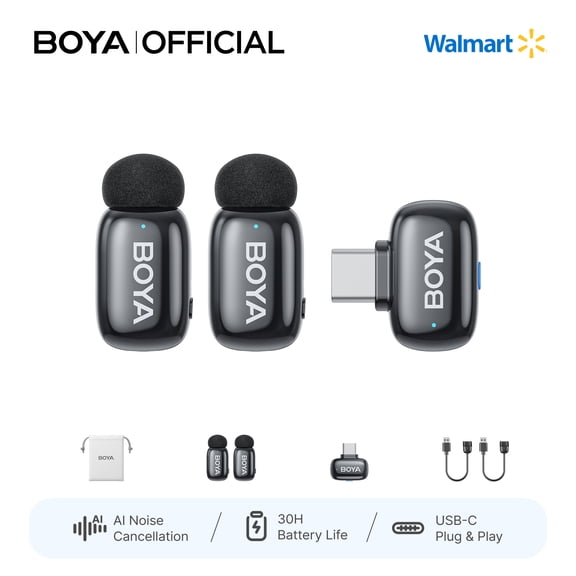 BOYA Mini 2 Microphones for iPhone/Android, 2TX+USB-C RX, 328 FT, Professional Microphones for Vlog, Podcast, Interview