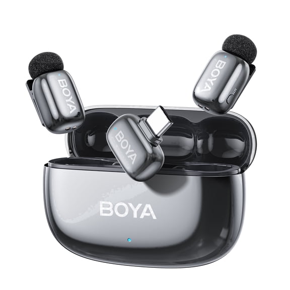 BOYA Mini 2 Wireless Lavalier Microphone, for iPhone/iPad/iPod, 30H,MIF, 328 FT, AI Cancelling, with Charging Case for Vlog, Streaming, Gray