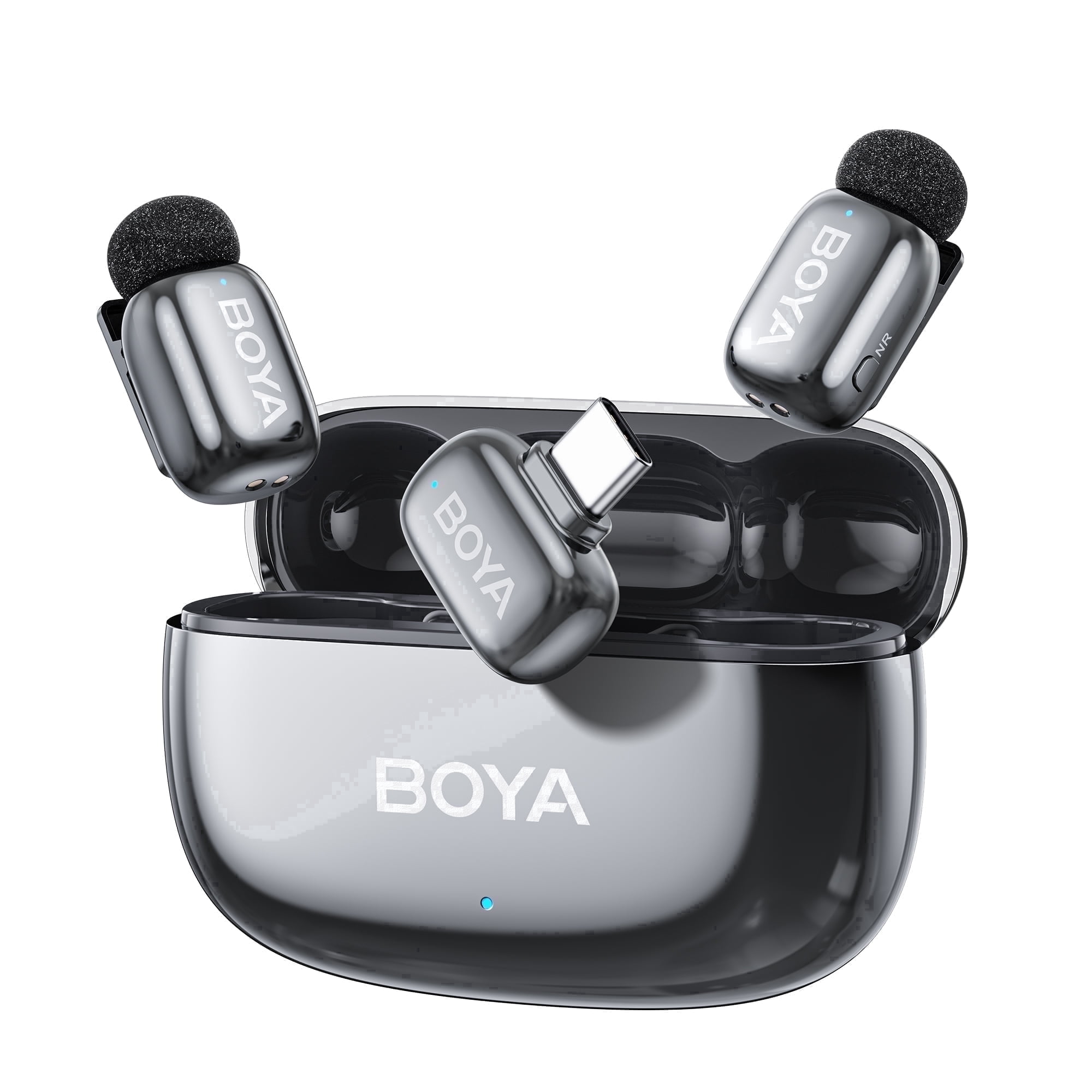 BOYA Mini 2 Wireless Lavalier Microphone, for iPhone/iPad/iPod, 30H,MIF, 328 FT, AI Cancelling, with Charging Case for Vlog, Streaming, Gray