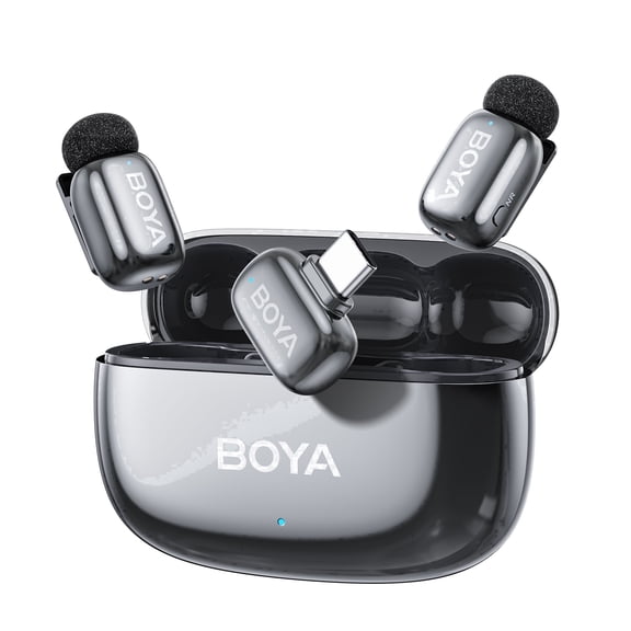 BOYA Mini 2 Wireless Lavalier Microphone, for iPhone/iPad/iPod, 30H,MIF, 328 FT, AI Cancelling, with Charging Case for Vlog, Streaming, Gray