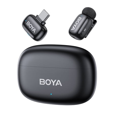 BOYA Mini 2 Wireless Lavalier Microphone for iphone, 328 FT, AI Cancelling, 30 H, MIF, for Singing, Tiktok, YouTube, Streaming, Black