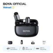 BOYA  Mini 2 Wireless Lavalier Microphone for iphone, 328 FT, AI Cancelling, 30 H, MIF, for Singing, Tiktok, YouTube, Streaming, Black