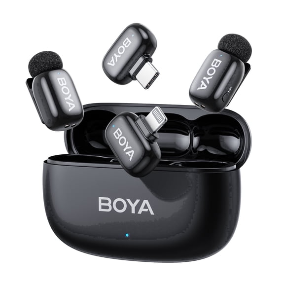 BOYA Mini 2 Wireless Lavalier Microphone for iPhone 17 16 15 and Android, AI Cancelling, 328 FT, 30H, Plug & Play, for Tiktok, YouTube, Streaming,Black