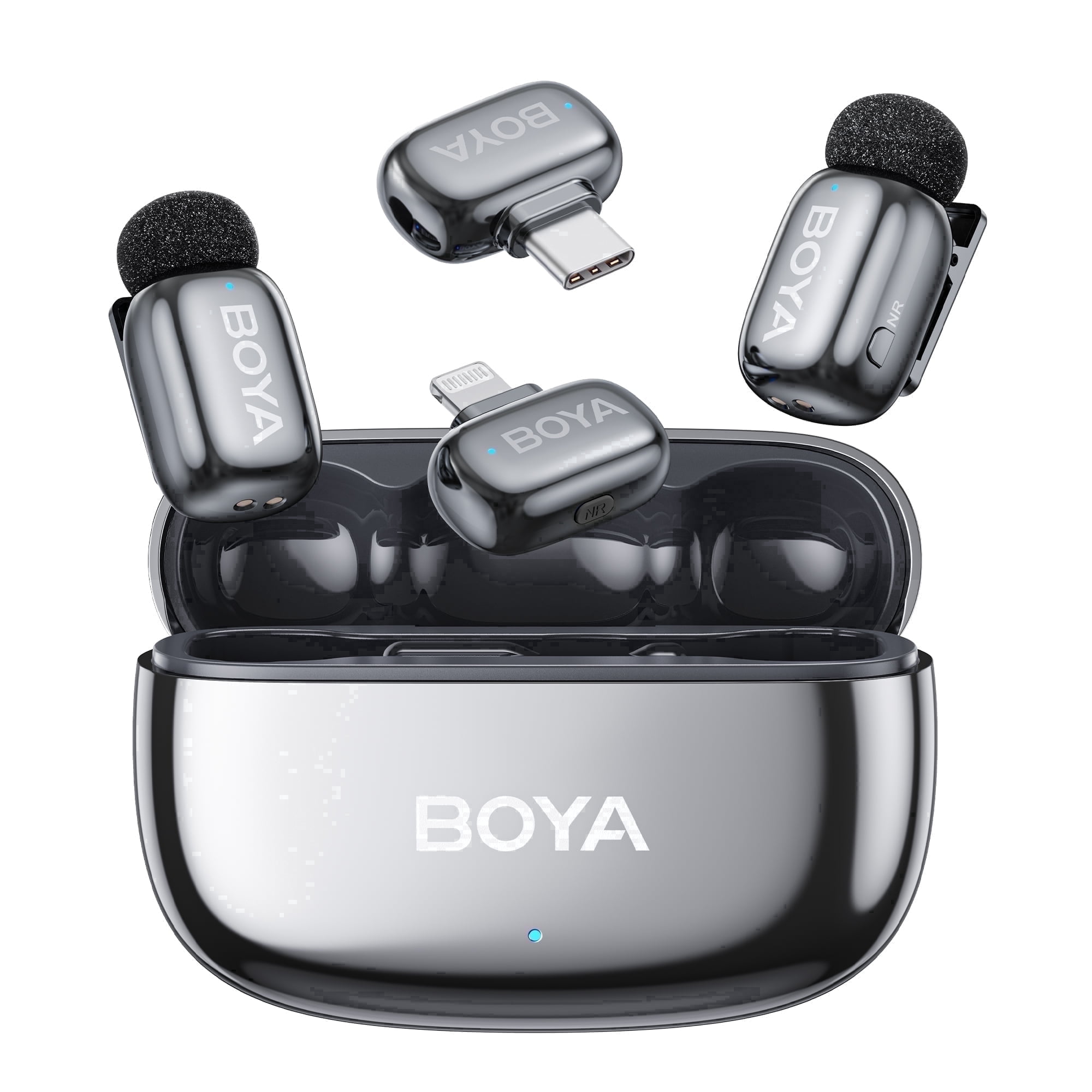BOYA Mini 2 Wireless Lavalier Microphone for iPhone/Android, 328 FT, AI Cancelling, 30 H, Plug & Play, Lavalier Microphone for Tiktok, YouTube, Streaming, Gray