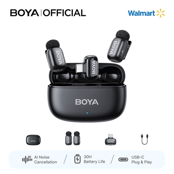 BOYA Mini 2 Wireless Lavalier Microphone for iPhone, 328ft with AI Noise Cancelling