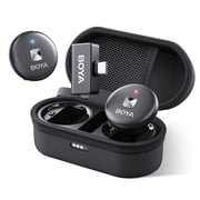 BOYA Omic Dual-Channel Wireless Lavalier Microphone System with AI Noise Cancellation, 48kHz/24-bit Audio, 50m Range, 15H Battery with Charging Case, for iPhone/Android/PC - Black