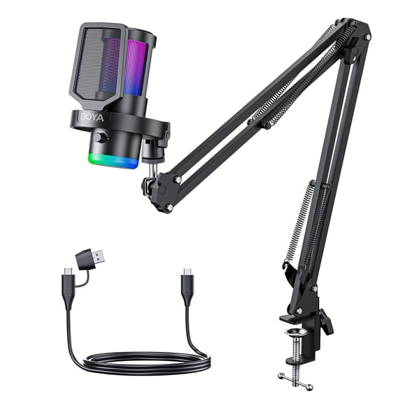 BOYA G30B Streaming Microphone with Boom Arm, Supercardioid Pickup , DSP Chip, 125dB SPL, for Gaming
