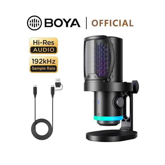 BOYA G40 Streaming Microphone for PC, USB RGB Condenser Gaming Mic with Tap-to-Mute, Gain Control and Headphone Monitoring for Podcast, YouTube and Recording