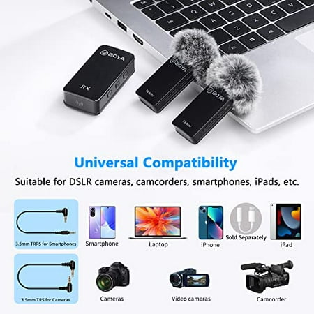 BOYA Wireless Lavalier Microphone BY-XM6 S2 Mini 2.4GHz Dual Channel Microphones for Cameras DSLR Phones Compact Cordless Lapel Clip on Mic for Video Recording YouTube Vlogging Live Streaming