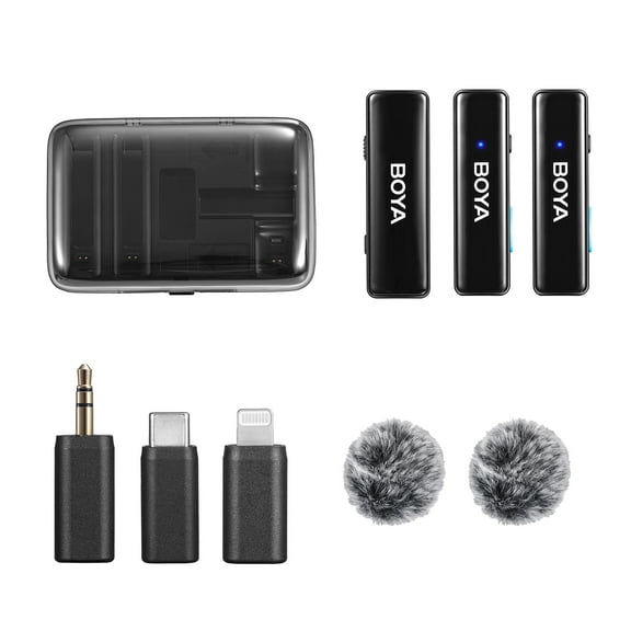 BOYA Wireless Lavalier Microphone System, Clip-on Mic, Auto Sync, 100m Transmission, Noise Reduction