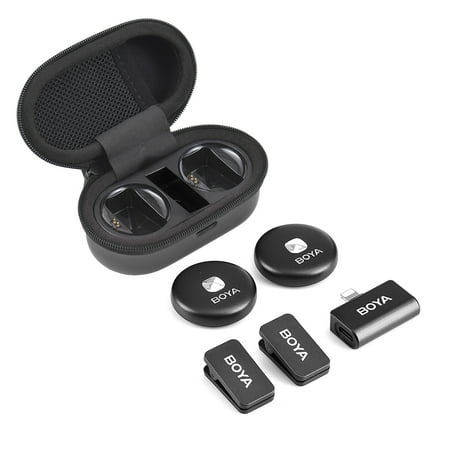 BOYA Wireless Microphone System Omic-D-B with Charging Box 1 Receiver 2 Transmitters 50M Transmission Built-in Battery for Live Streaming Vlog Interview 14/13/12/11