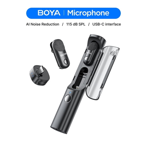 BOYA Magic 4-in-1 AI Noise Cancelling Wireless Microphone with Charging Case, Black
