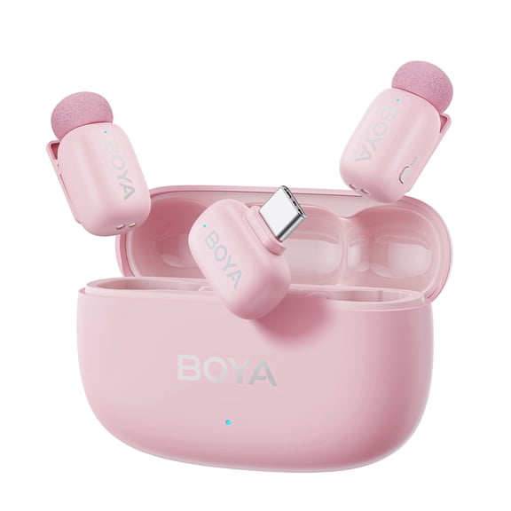 BOYA mini 2 Pink 2-Person Wireless Lavalier Microphone for iPhone 15/16/17/18, Dual Clip-on Mics with AI Noise Cancellation, 48kHz/24-bit Audio and Charging Case for TikTok YouTube Vlog Interviews