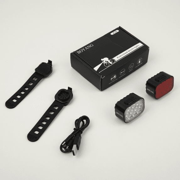 BOYANG USB Rechargeable Bike Light Set,Super Bright Front Headlight and Rear LED Bicycle Light,650mah Lithium Battery,4 Light Mode Options(1 USB cables )