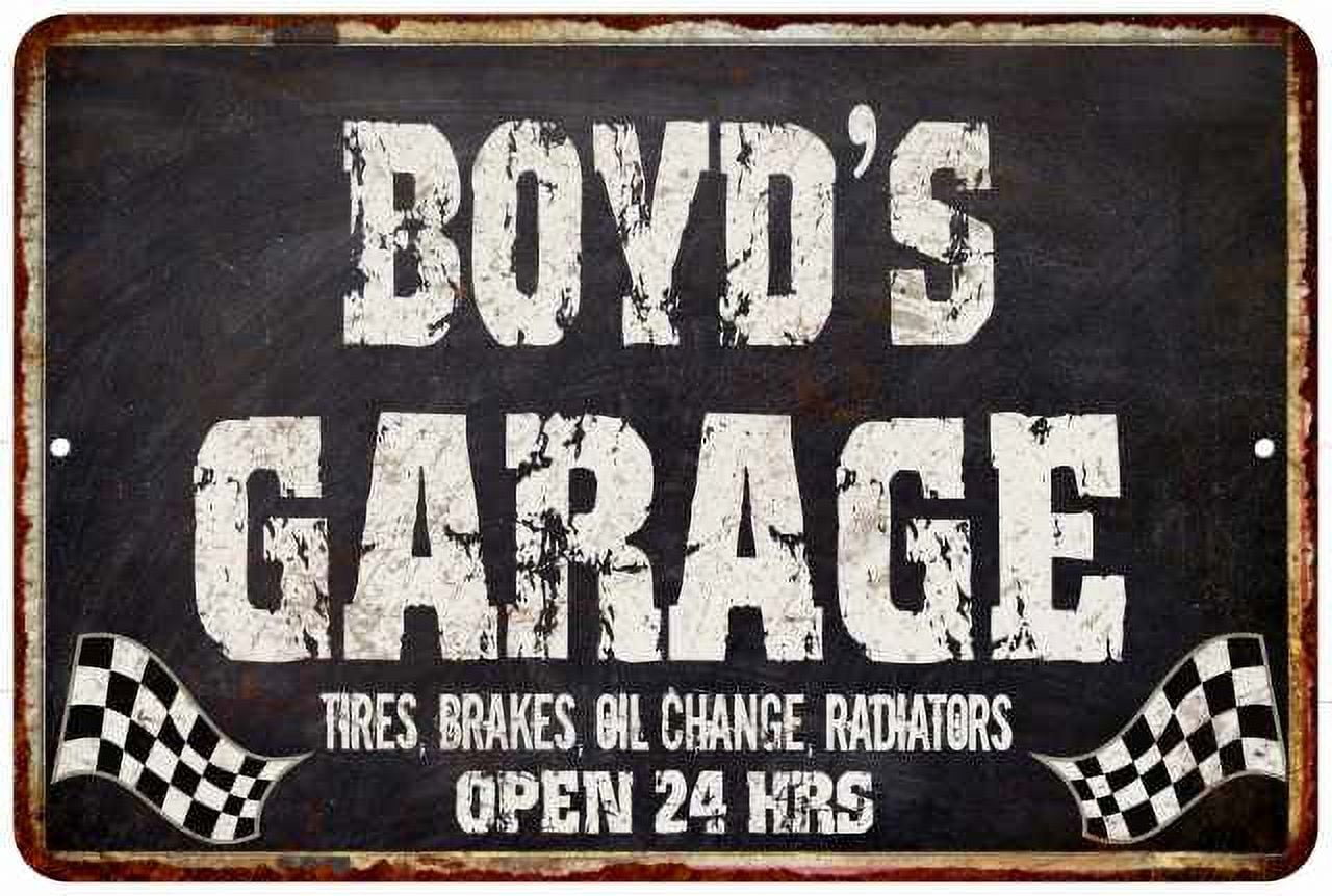 BOYD'S Garage Black Grunge Sign 8 x 12 High Gloss Metal