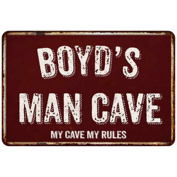 BOYD'S Man Cave Red Grunge Sign Metal 8x12 Decor 108120003040