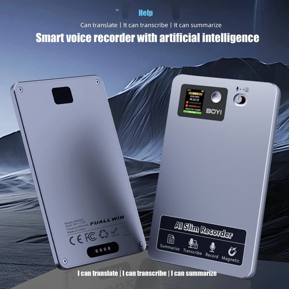 BOYI AI Slim Voice Recorder Powered by ChatGPT-4, Real-Time Transcribe Translate Summarize, 0.315cm Ultra Thin Magnetic Recorder