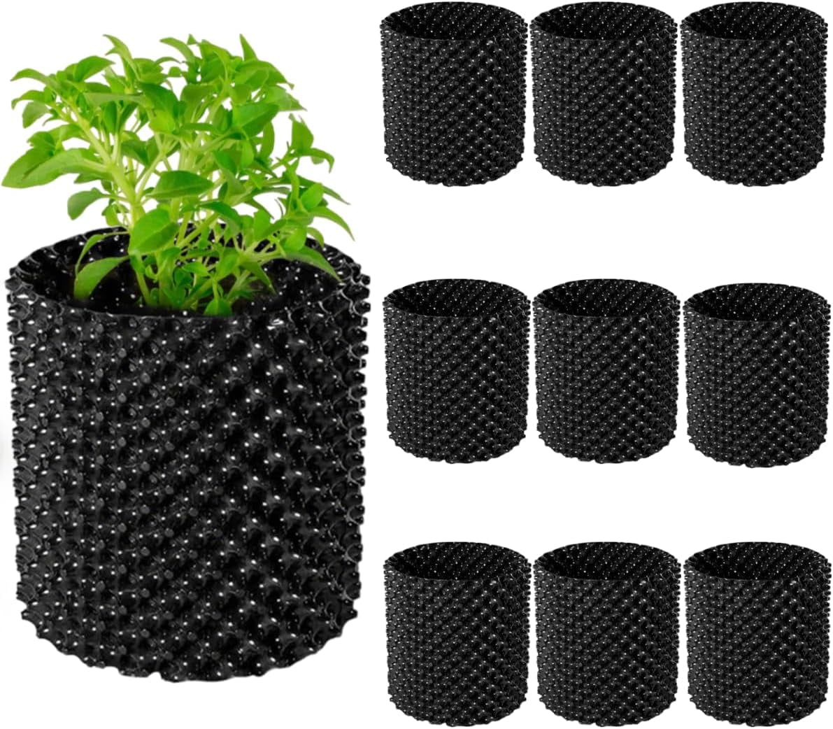 BOYOU 2 Gallon Air Pruning Containers, 10 Pack Plastic Nursery Pots, Plant Pot for Vegetable, Fruit, Gardening Use, Self-Planting Pots with Handles and Bases, Size 7.8'' x 8.7''