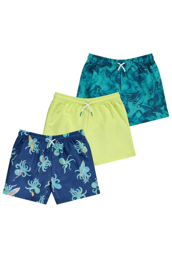 3 Pack Boys Swim Trunks, Quick Dry Swimming Shorts with Liner