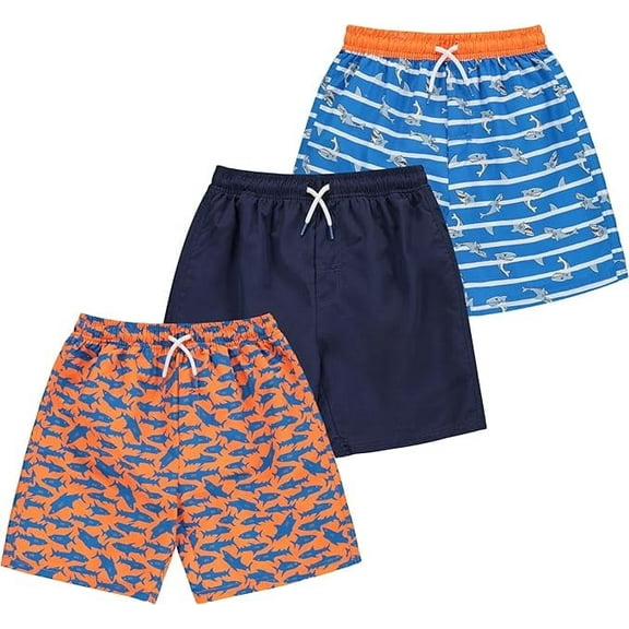 BCOOL 3 Pack Boys Swim Trunks, Quick Dry Swimming Shorts with Liner