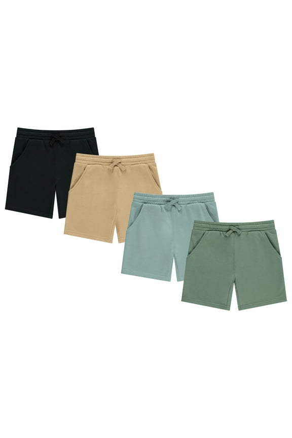 Stitch Stone Boys 4 Pack French Terry Shorts Soft Breathable Cotton Lounge Shorts with Elastic Waist Drawstring, Tan, 6