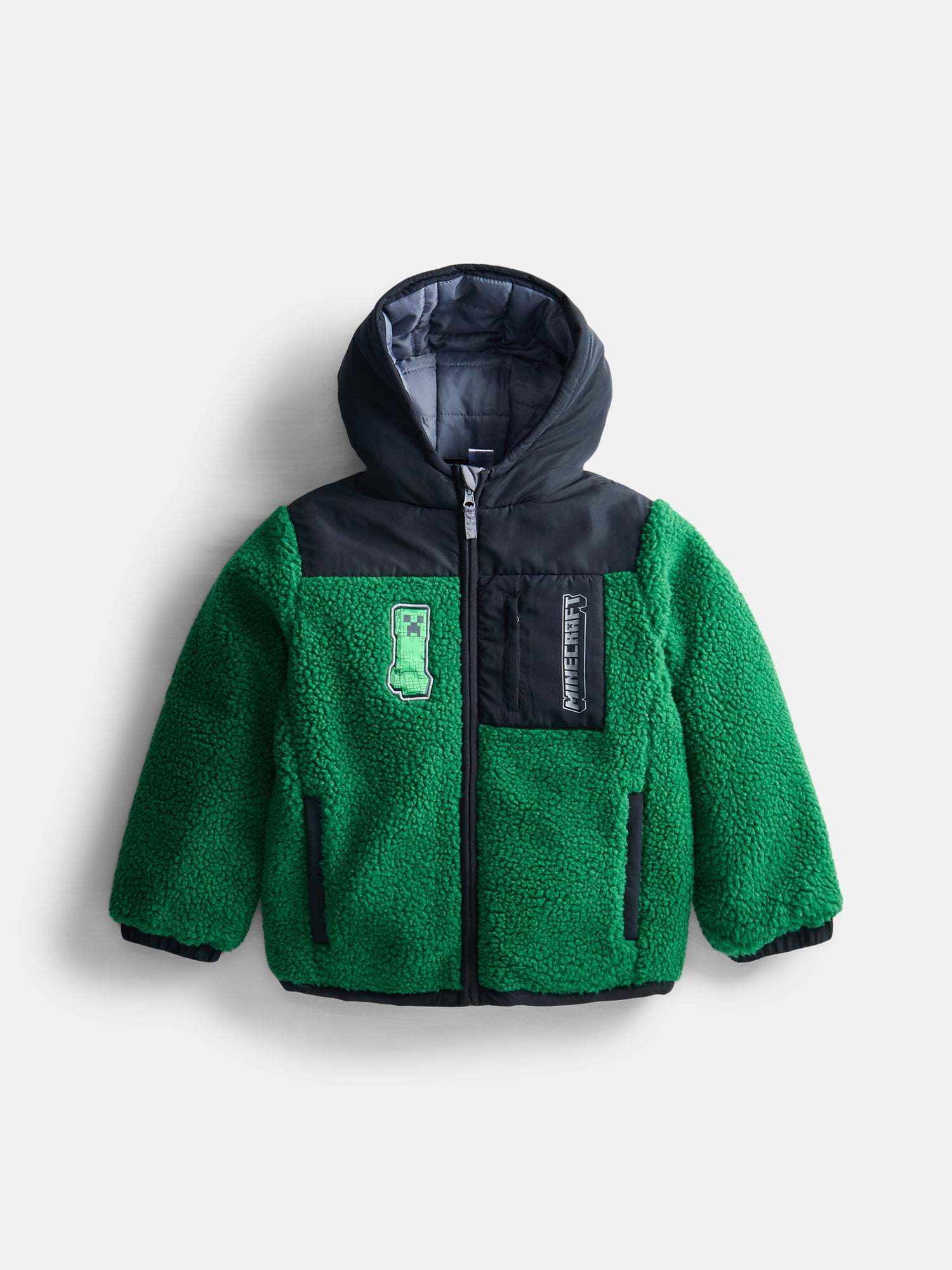 Minecraft Boys’ Faux Shearling Jacket with Hood, Sizes XS-XL