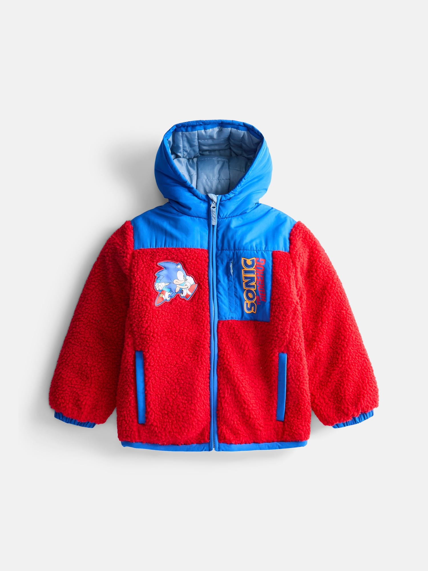 Sonic the Hedgehog Boys’ Faux Shearling Jacket with Hood, Sizes XS-XL