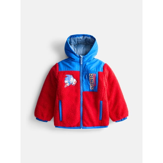 Sonic the Hedgehog Boys’ Faux Shearling Jacket with Hood, Sizes XS-XL