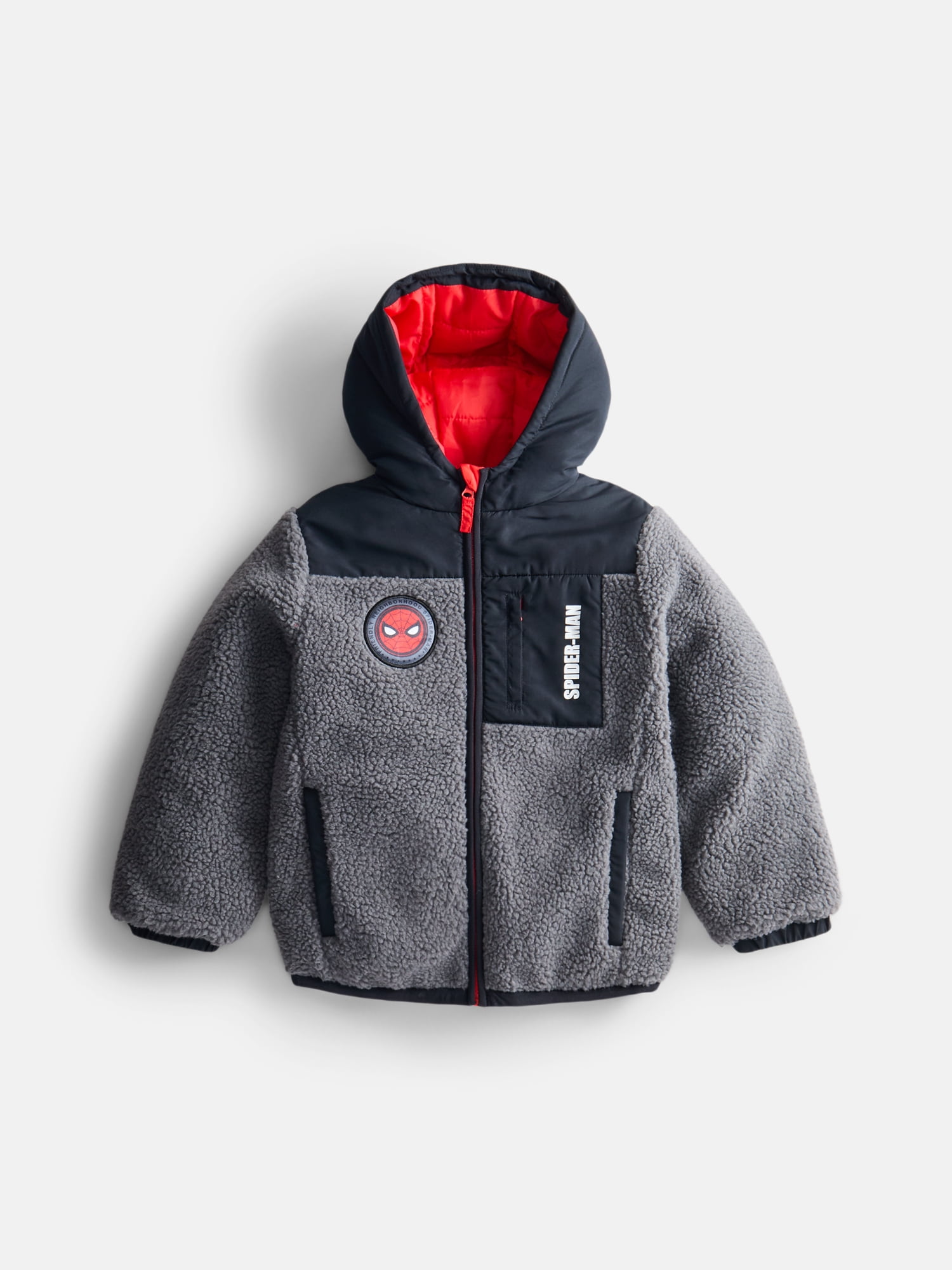 Spider-Man Boys’ Faux Shearling Jacket with Hood, Sizes XS-XL