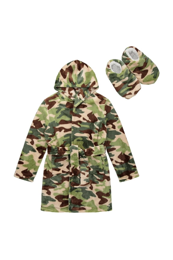 BOYS ROBE WITH SLIPPERS, Camo, 7/8