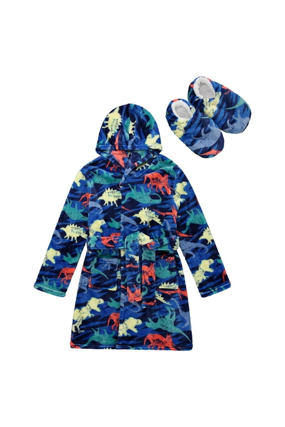 BOYS ROBE WITH SLIPPERS, Dino, 6