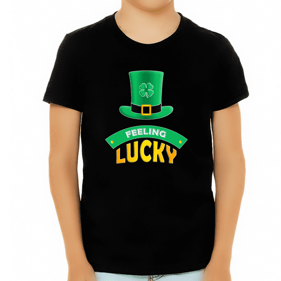 BOYS St Patricks Day Shirt - St Pattys Day Shirts Feeling Lucky Clover Shamrock Irish Graphic Tee for KIDS