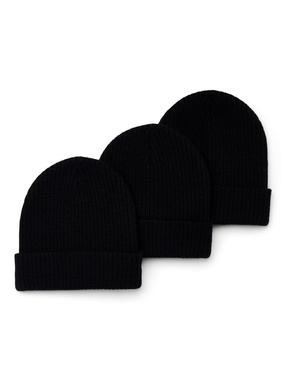 Boys Ribbed Knit Beanie Hat, 3-Pack