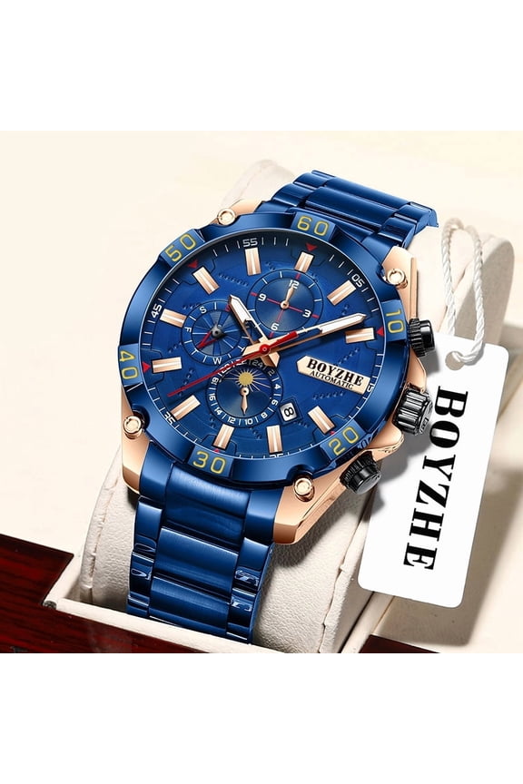 BOYZHE Men's Mechanical Watch Large Size Men's watch Calendar Day Sports luminous Precision Watch Men Business Watch Dress Watch Chronograph Mechanical Watch Stainless Steel Mens Watch