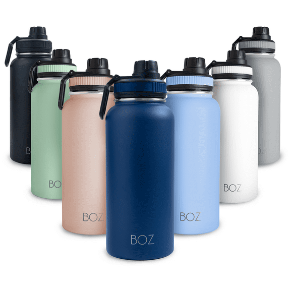 BOZ Double Wall Stainless Steel Water Monaco Blue Bottle XL (1 L / 32 fl oz) Insulated, Cold 24 Hours, Sports Water Bottle Hydration