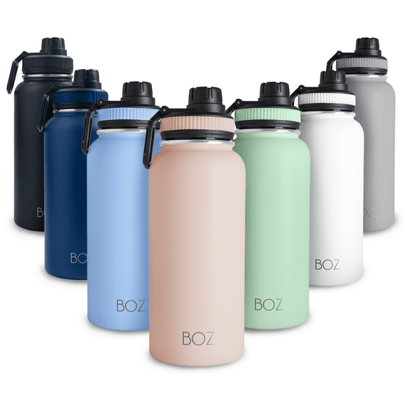 BOZ Double Wall Stainless Steel Water Pink Bottle XL (1 L / 32 fl oz) Insulated, Cold 24 Hours, Sports Water Bottle Hydration