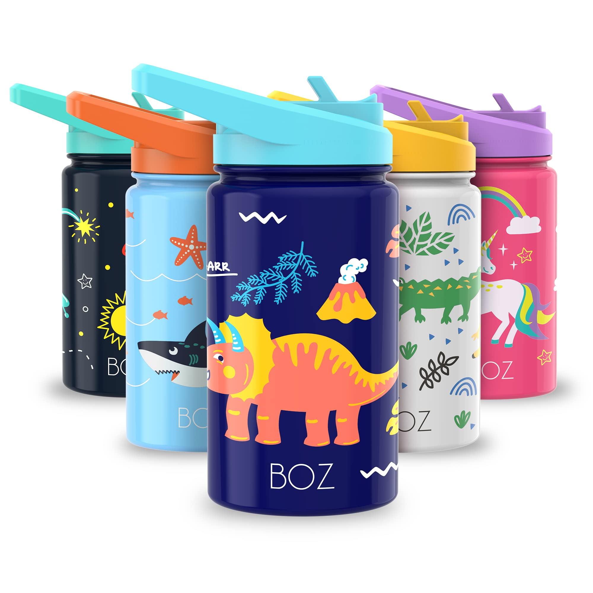 BOZ Kids Dino Drink 14 oz Reusable Water Bottle, Double Wall Stainless ...