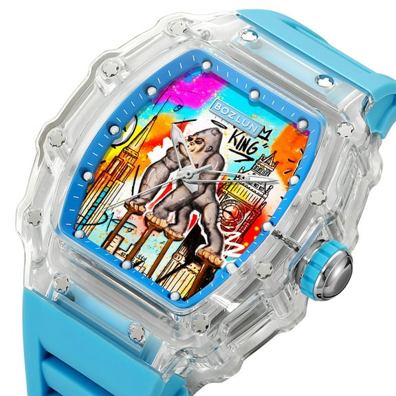 BOZLUN Creative Comic Octopus Movement Mechanical Watch Personalized Watches Men's Automatic Chronograph Watch Stainless Steel Mens Watch Moon Phase Automatic Watch Waterproof