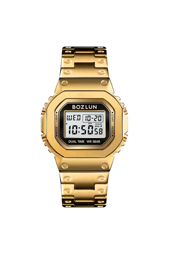 Men's Digital Stainless Steel Watch Backlit Multifunction Stopwatch Waterproof Sport Watches