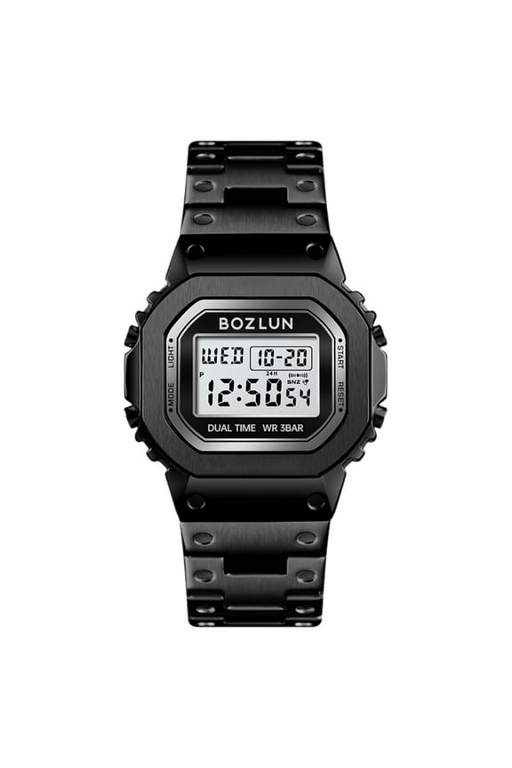 Men's Digital Stainless Steel Watch Backlit Multifunction Stopwatch Waterproof Sport Watches