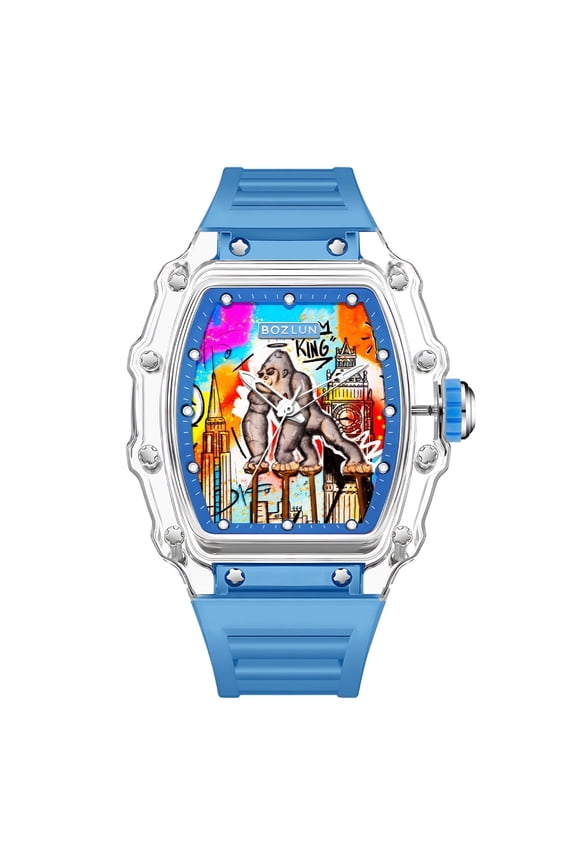 BOZLUN Men Watch Luxury Mechanical Watches self Winding, Luminous Waterproof 3D Dial Watches for Men Blue