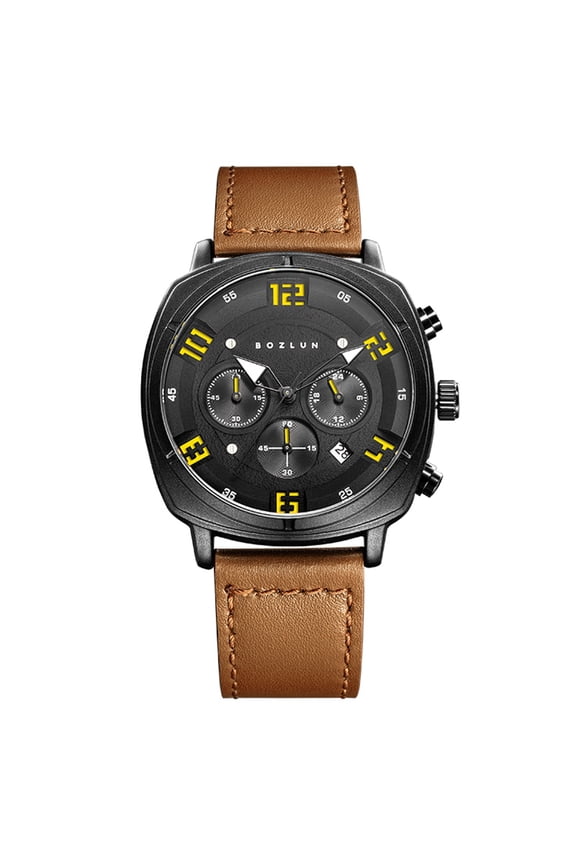 Mens Watches Big Face Leather Waterproof Date Analog Quartz Watch Fashion Business Chronograph Watches for Men