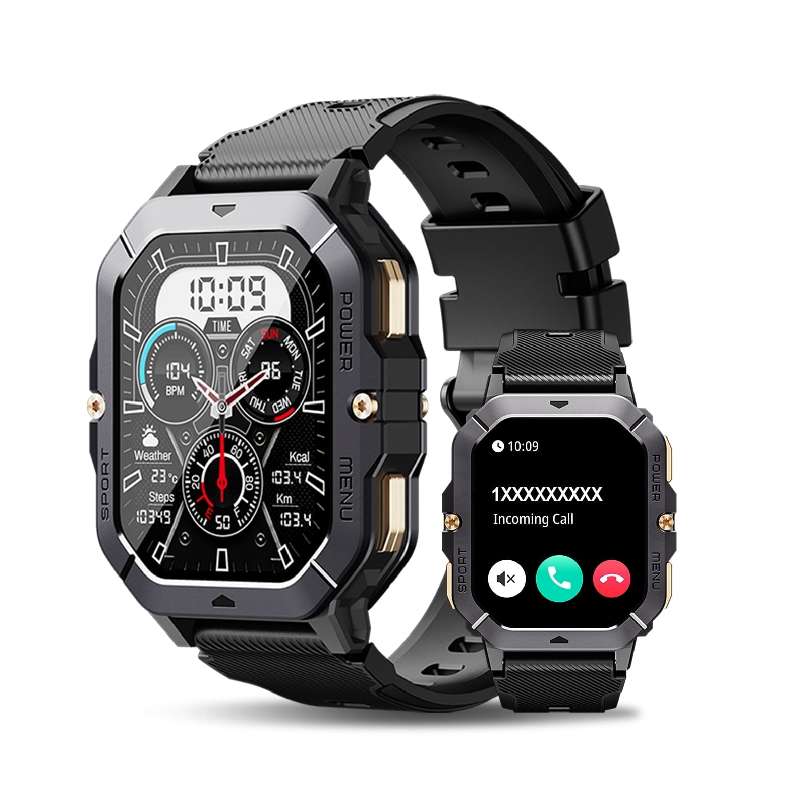 SKMEI Military Smart Watches for Men (Answer/Make Calls), 2.02'' Fitness Smart Watch for Android and iPhone, Waterproof Fitness Tracker, 100+ Sport Modes，Mens Watch