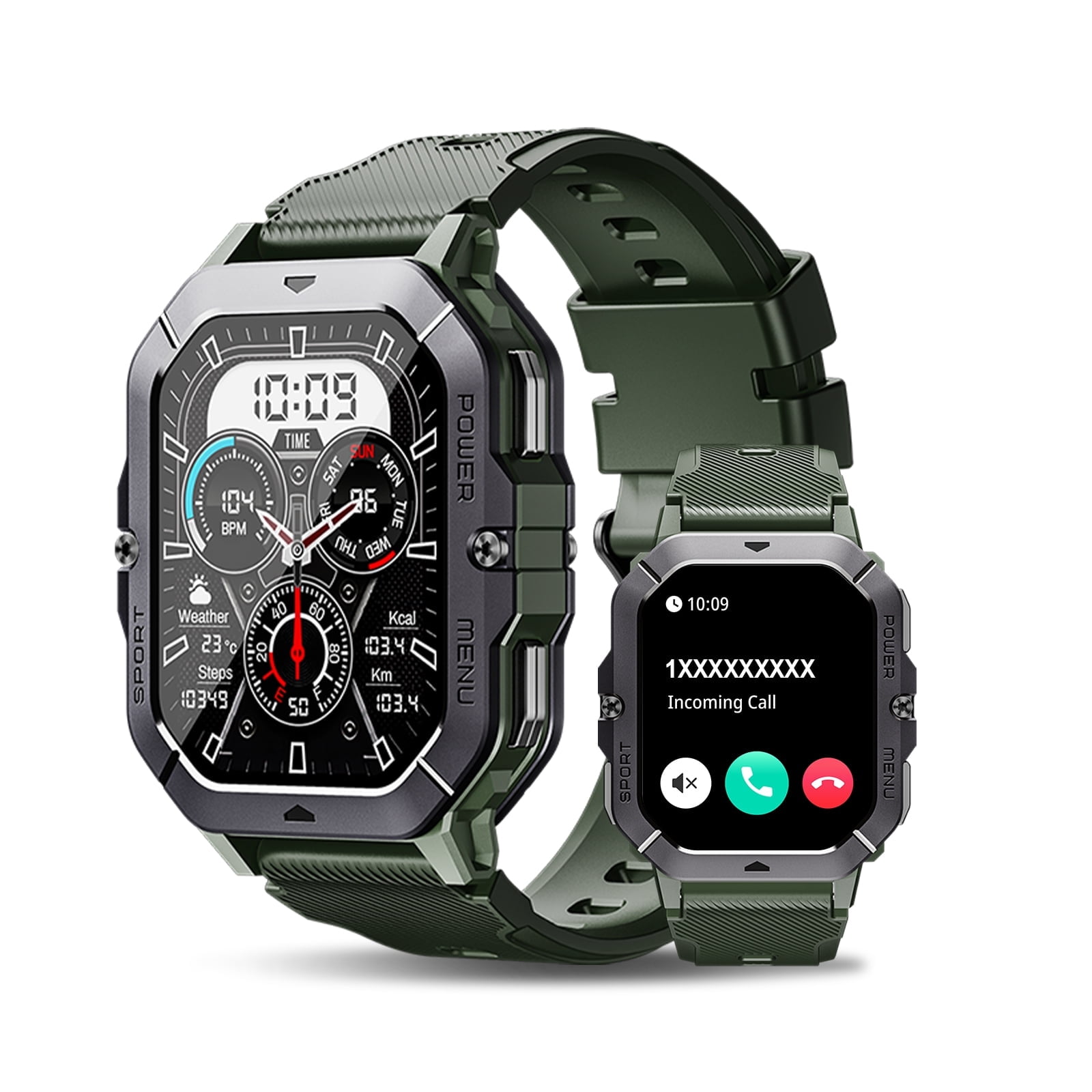 SKMEI Military Smart Watches for Men (Answer/Make Calls), 2.02'' Fitness Smart Watch for Android and iPhone, Waterproof Fitness Tracker, 100+ Sport Modes，Mens Watch